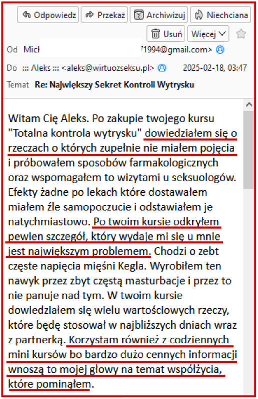 czytelnik - dowiedział sie o nowych rzeczach w kontroli wytrysku