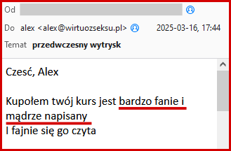 opinia o kursie na temat przedwczesnego wytrysku - bardzo fajnie i mądrze napisany
