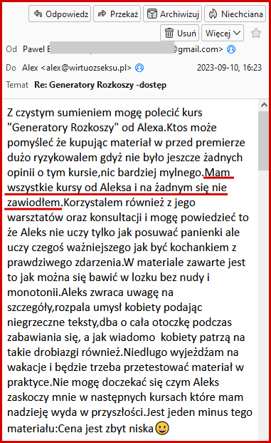 wrażenia czytelnika na temat pracy autora kursu totalna kontrola wytrysku