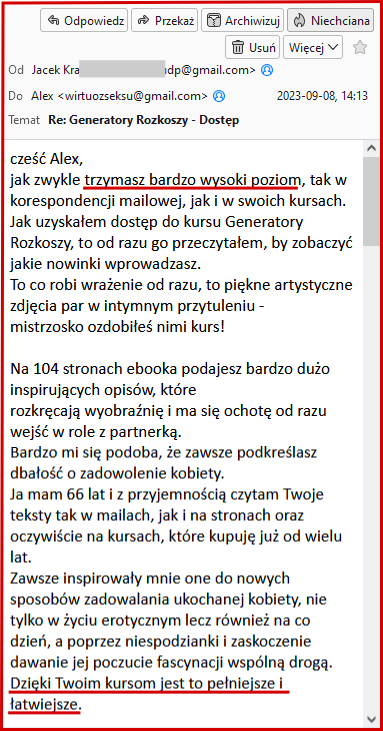 opinia na temat kursów w tematach seksualnych: wysoki poziom